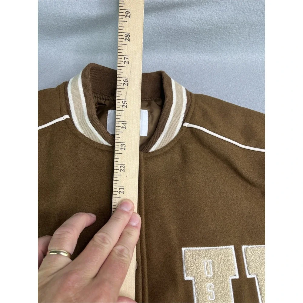 Zara Girls Letterman Snap Button PATCH VARSITY BROWN JACKET Size 13-14